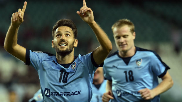 Sydney FC's Milos Ninkovic celebrates scoring against the Pohang Steelers on Matchday 4 of the ACL.